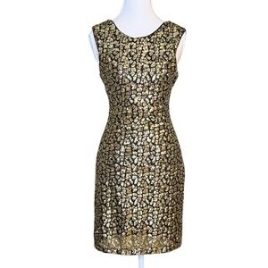 Guess Sequin Dress Black Gold Vienna Leopard Mini Party Holiday NYE S Small